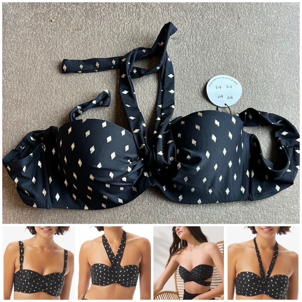COCO REEF  Convertible Underwire Bikini Swim Top Black And Gold 36/38 C